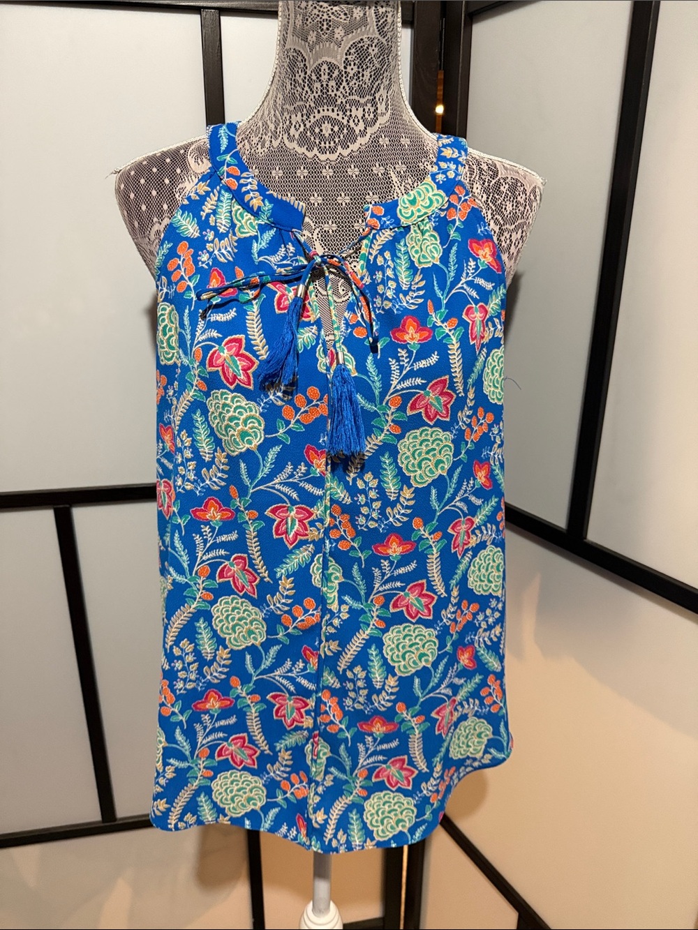Rose & Olive Royal Blue Floral Tie-Detail Camisole